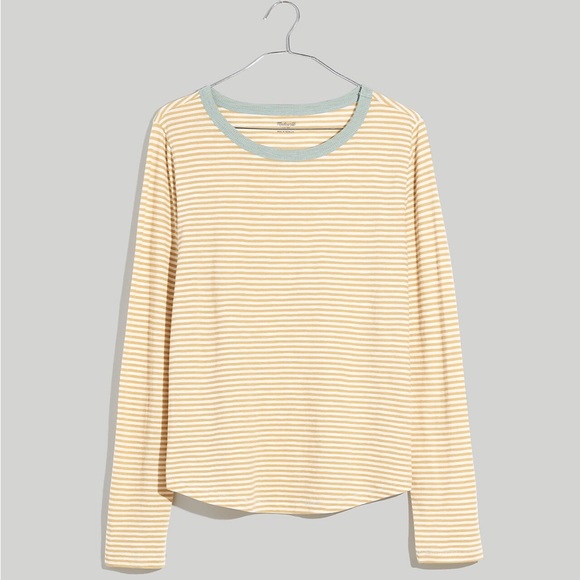 Madewell Whisper Cotton Rib-Crewneck Long-Sleeve Ringer Tee Keene Stripe medium - Picture 1 of 8